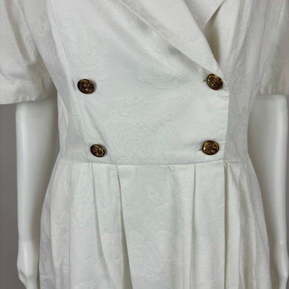 Vintage 80s Brocade Dress White Floral Collared Party Cocktail Petite Lanz - Picture 5 of 10